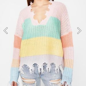 Miracle • Block Color Pastel Distressed Oversized Knit Sweater